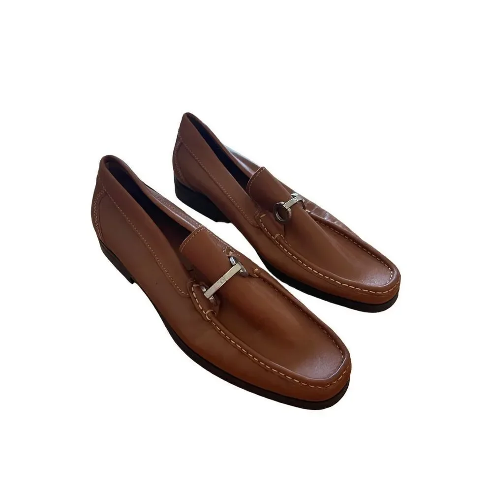 Sandrino Cordoba Mens Brown Leather Moc Toe Slip On Loafer Dress Shoes Size 9D